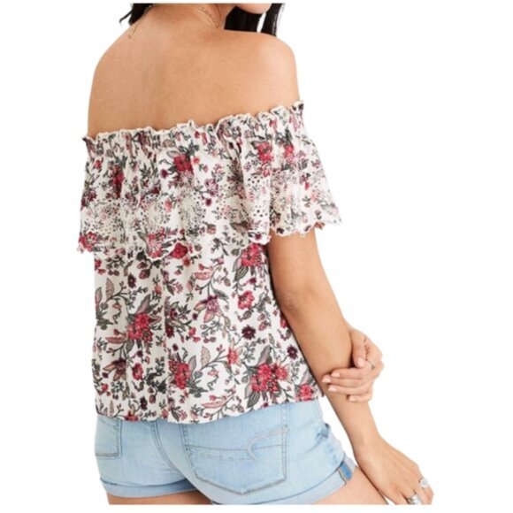 American Eagle Outfitters Tops - American Eagle Off Shoulder Floral Eyelet Ruffle Top